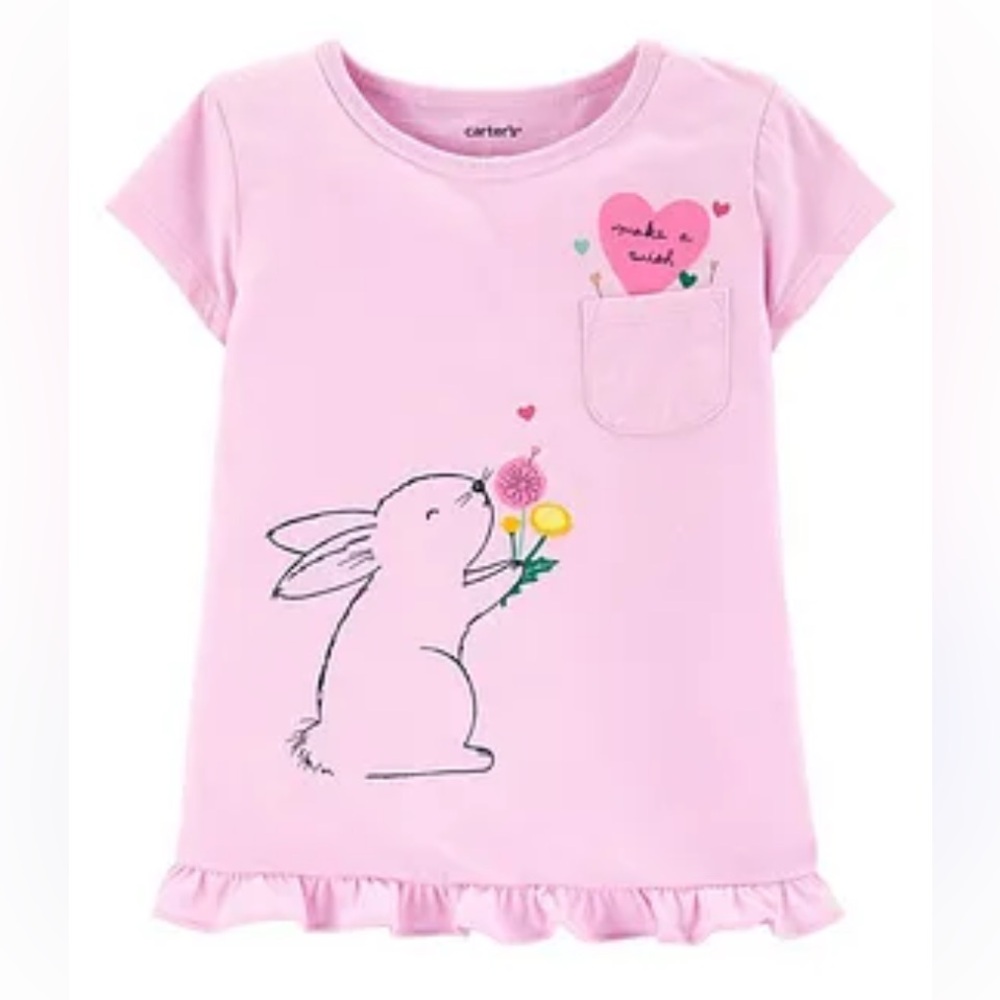 🍓3/$10 Carter's Pink Short Sleeve Tee with Bunny Design size 18m